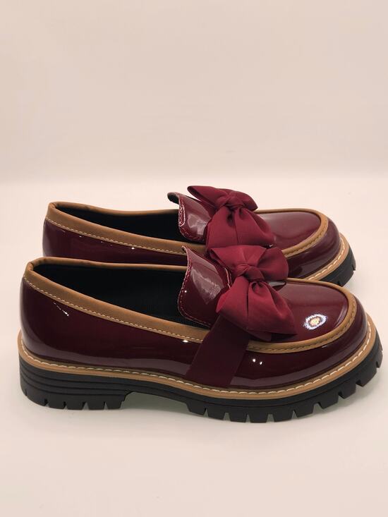 Unbranded Shoes - Women's Patent Leather Bow Loafers Burgundy Chunky Lug Sole EU 41 US 10 New